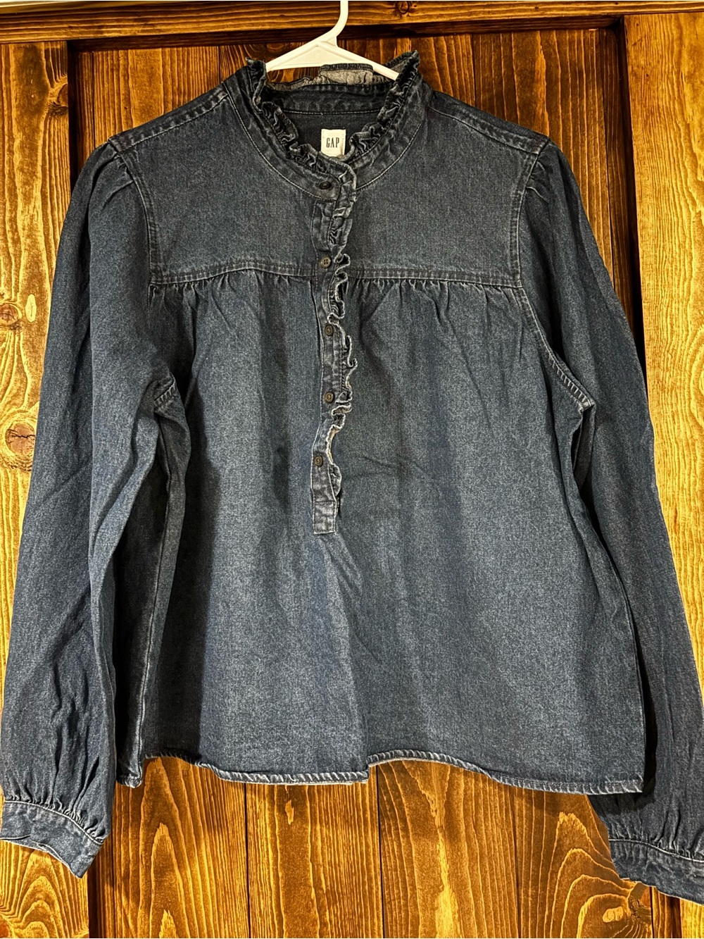 Gap Denim Ruffle Detail Long Sleeve Shirt Large
